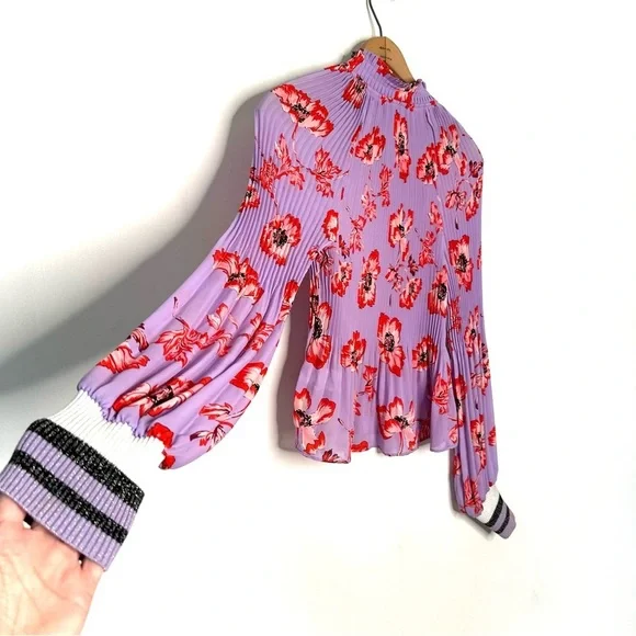 Belle Vere | Purple and Orange Floral Pleated Blouse Size XS - Picture 3 of 9